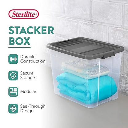 Sterilite 4-Pack Modular Stacker Box, Durable Clear Plastic Storage Bins - Image 4