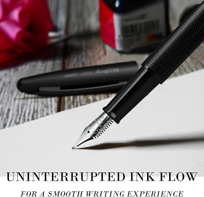 Nicpro Fountain Pen Set with Box, Classic Black Fancy Pen with Converter - Image 4