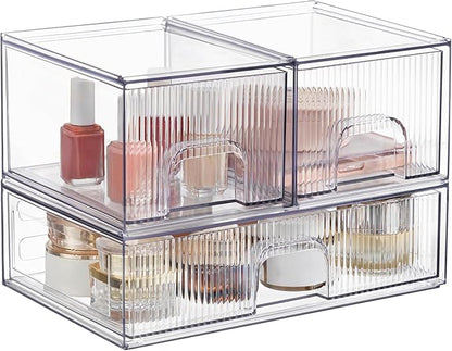 Vorey Clear Stackable Desk Storage Drawers, 3 Pack Acrylic Bathroom Makeup by HOME