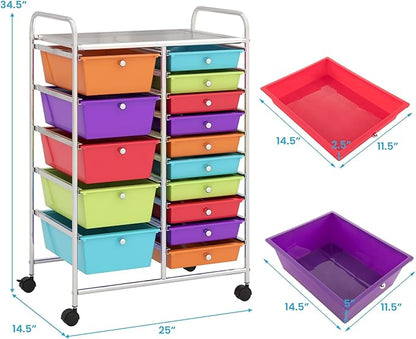 Giantex 15-Drawer Organizer Cart Office School Storage Cart Rolling Drawer Cart - Image 3