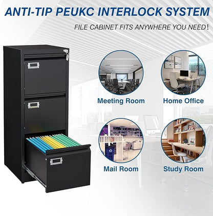 PEUKC 3-Drawer File Cabinet, 16.3" Deep Vertical Filing Cabinet - Image 6
