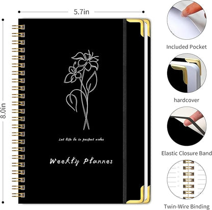 Undated Weekly Planner with Metal Corner Hardcover Notebook, A5 Size Journal - Image 2