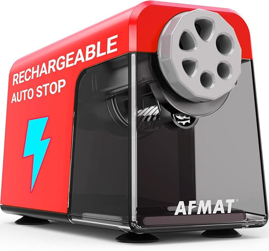 AFMAT Electric Pencil Sharpener 6 Hole, Cordless & Rechargeable, Colored Pencil by AFMAT