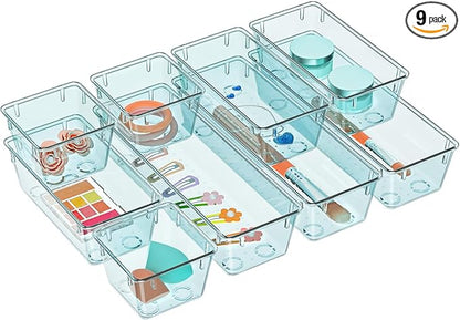 WOWBOX 9 Pack Clear Drawer Organizer Set, Acrylic Drawer Storage Trays by WOWBOX