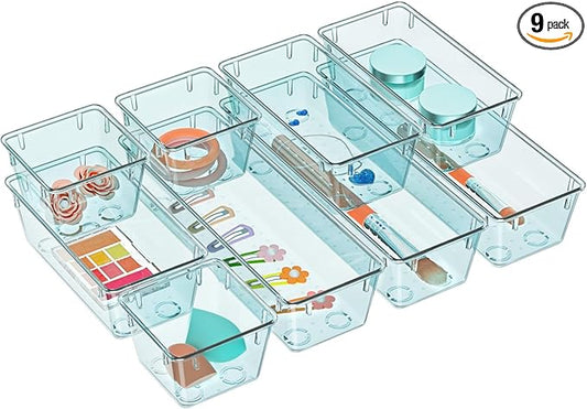WOWBOX 9 Pack Clear Drawer Organizer Set, Acrylic Drawer Storage Trays by WOWBOX
