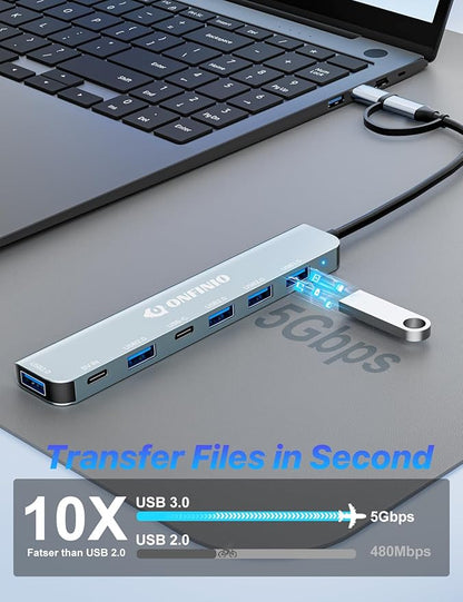ONFINIO USB C/USB Hub Multiport Adapter, 7 in 1 Aluminum USB 3.0 Hub - Image 3