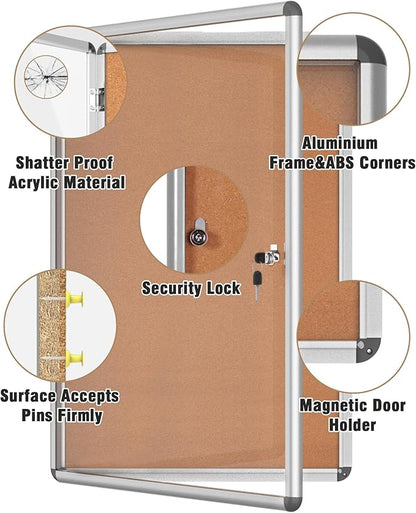 Mifuro 36"x24" Enclosed Bulletin Board, Lockable Weather-Resistant Aluminum - Image 3