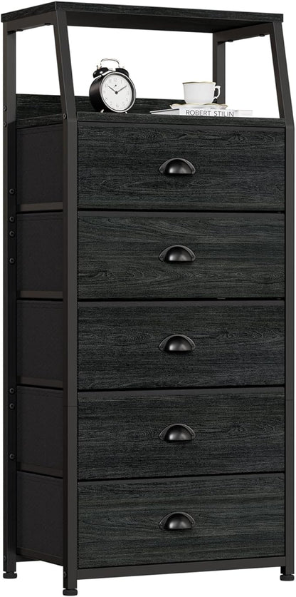 Furnulem Black Dresser with 5 Drawers, Vertical Storage Tower Fabric Dresser by Furnulem