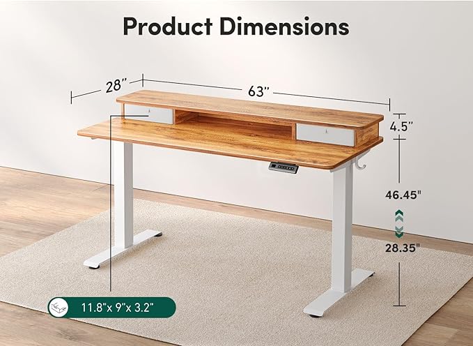 FEZIBO 63 x 28 Inch Deeper Height Adjustable Electric Standing Desk - Image 3