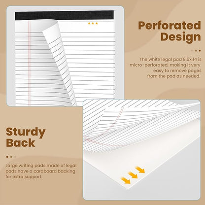 Legal Pads 8.5 x 14 Note Pads, 6 Pack Writing Pads Wide Ruled Notepads - Image 3