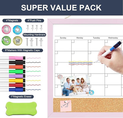 Dry Erase Calendar Cork Board Combo, 17x13 Inches Calendar Whiteboard - Image 5