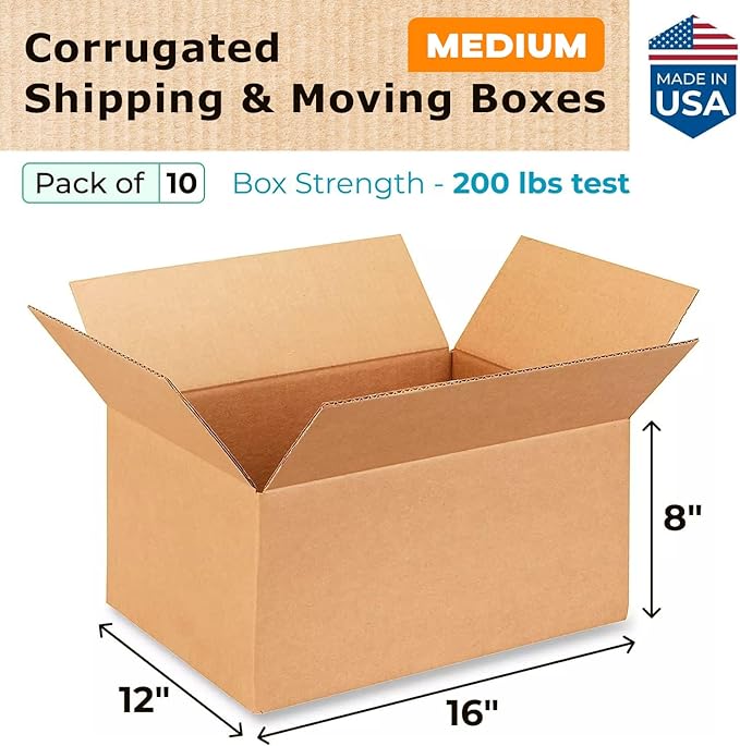 Medium Shipping & Moving Boxes 16x12x8 inches - Image 2