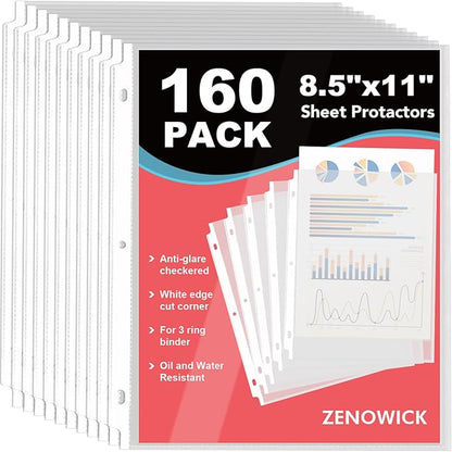 160 Pack Sheet Protectors 8.5 x 11 inch Clear Page Protectors by Zenowick