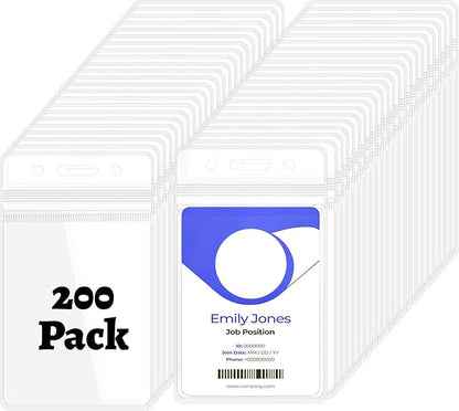 200Pcs Badge Holder Plastic ID Badge Holder Clear Vertical ID Card Holder 2.5" by Telooco