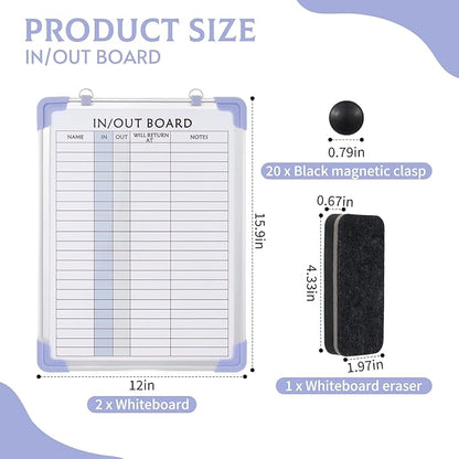 2 PCS in and Out Magnetic Dry Erase Boards 16" x 12", Aluminum Framed Lined - Image 2