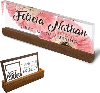 Artblox Personalized Office Desk Name Plate and Business Card Holder | Clear by Artblox