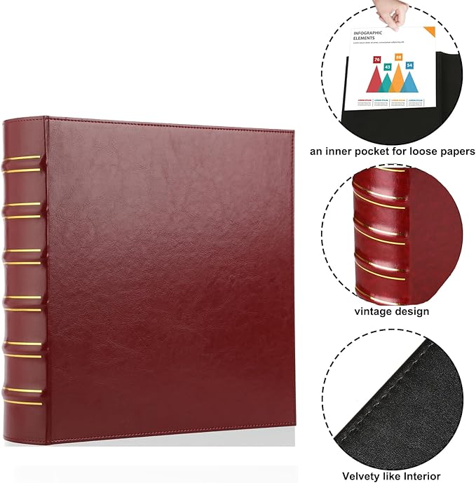 LETVPVOW Vintage Hardback 3 Ring Binder 2 Inch, Professional Leather Binders 2 - Image 3