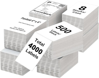 AveneMark 8 Stacks 4000 Labels 4" x 6" Fanfold Direct Thermal Labels, Postage by AveneMark
