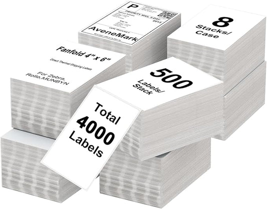 AveneMark 8 Stacks 4000 Labels 4" x 6" Fanfold Direct Thermal Labels, Postage by AveneMark