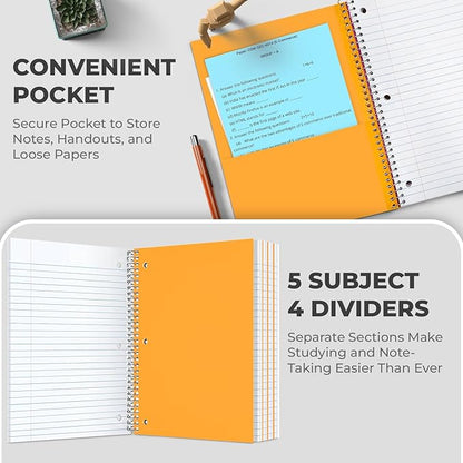 Rosmonde 2000 Packs 5 Subject Notebooks, Spiral Notebook Bulk, College Ruled - Image 3
