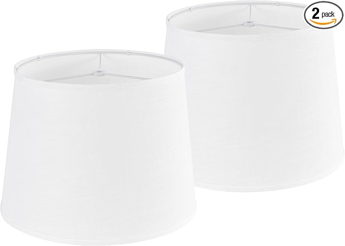 GO&SO Large White Texture Lamp Shades Set of 2, Drum Lampshades Replacemnt by GOSO
