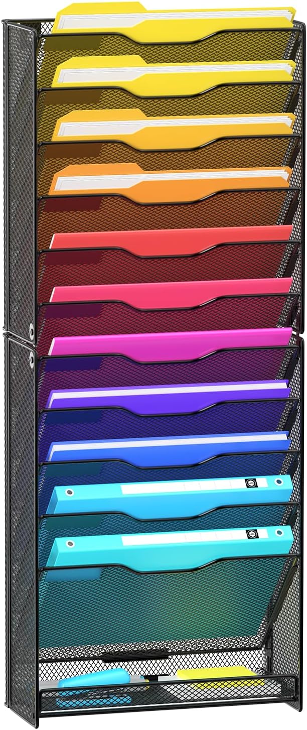 VEESUN 12 Tier Wall File Organizer, Mesh Letter Magazine Mail Wall File Holder - Image 7