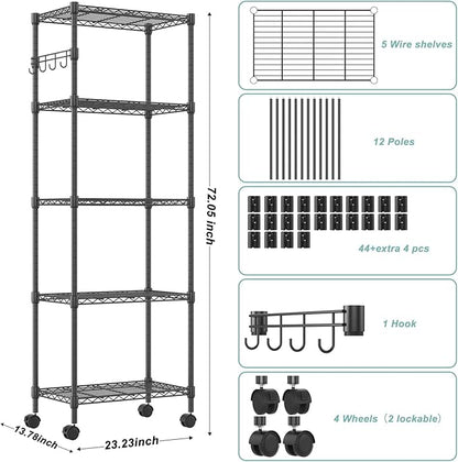 Himimi 5-Tier Wire Shelving Unit on Wheels, Adjustable Heavy Duty Metal Shelves - Image 3