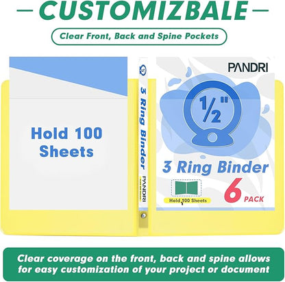 3 Ring Binder 0.5 Inch, PANDRI 6 Pack 1/2-Inch Binder Fits Letter Size 8.5'' x - Image 5