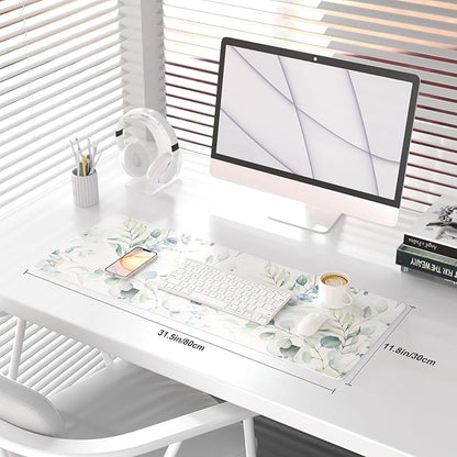 QIYI Large Mouse Pad, Cute Green Leaves Desk Mat - Image 2