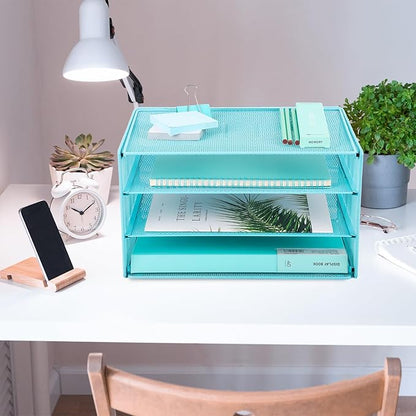 EASEPRES Paper Organizer Tray, 3 Tier Mesh Desk File Organizer Letter Sorter - Image 5