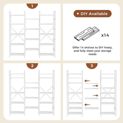 SUPERJARE Triple 5 Tier Bookshelf, Bookcase - Image 9