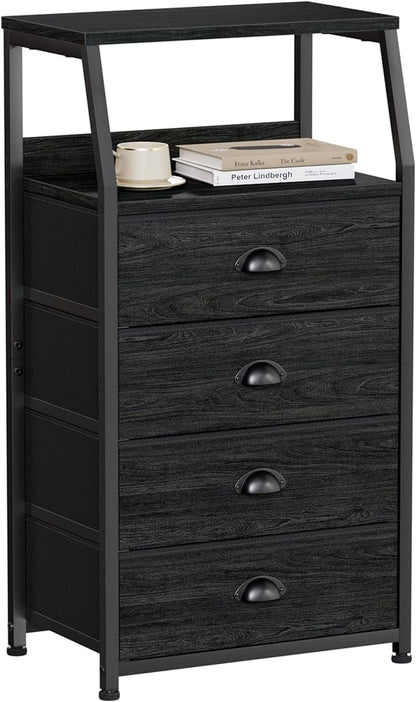 Furnulem Tall 4 Drawers Dresser, Vertical Storage Tower Black Dresser by Furnulem