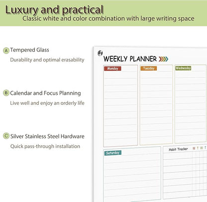 Glass Colorful Weekly Dry Erase Calendar Whiteboard - Image 4