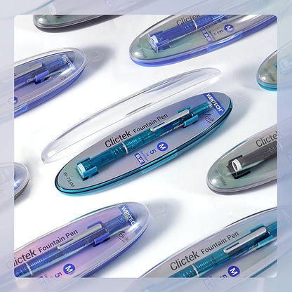 WRITECH Clictek Fountain Pen Retractable: Blue Ink Medium Nib Transparent Barrel - Image 6