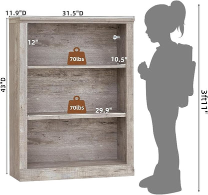 RWYHG 43" Grey Tall Bookshelf Set of 3, 3-Tier Thick Wooden Book Shelf - Image 3