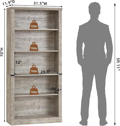 RWYHG 70" Grey Tall Bookshelf Set of 4, 5-Tier Thick Wooden Book Shelf - Image 3