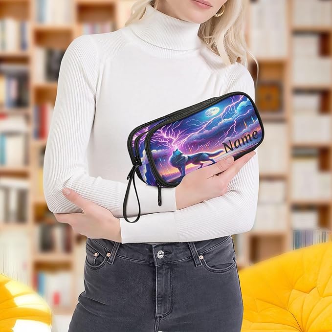 BOENLE Custom Wolf Howling Moon Lightning Pencil Case Box Boys Girls - Image 6
