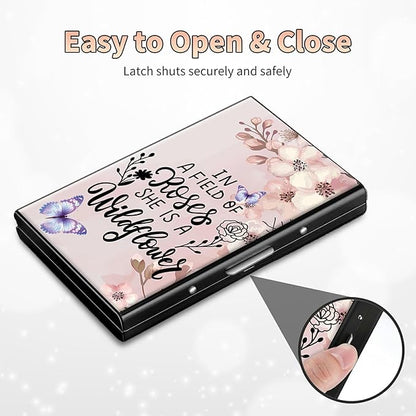 BWEGRHE Slim Credit Card Holder, Sakura Butterfly RFID Blocking Metal Wallet - Image 6