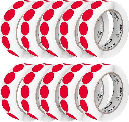 Perco Red 1-Inch Perforated Circle Dot Sticker Labels — 10 Rolls, 000 Round by Perco
