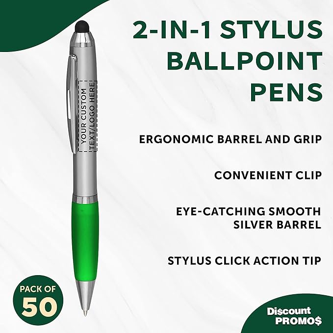 DISCOUNT PROMOS Custom Stylus Ballpoint Pens Set of 50, Personalized Bulk Pack - Image 3