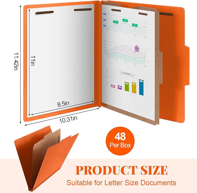 Skyygemm 48 Pcs Classification Folders Letter Size, 1 Divider Pressboard File - Image 2