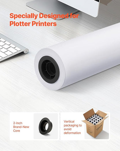 VEVOR Wide Format Paper, 24 in x 150 ft Plotter Roll, 20 Rolls CAD Bond Rolls - Image 2