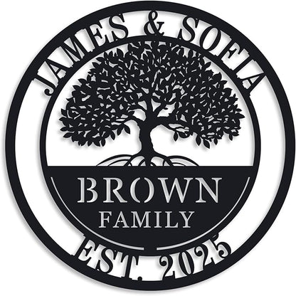 Custom Tree of Life with Roots Family Name Sign, Personalized Metal Sign by ENFODREAM