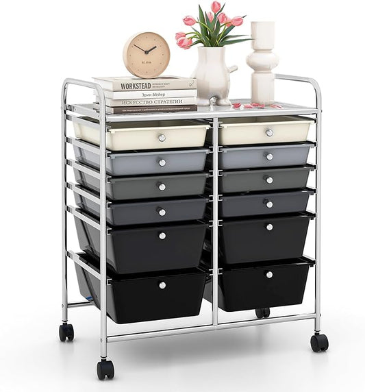 LDAILY 12 Drawer Rolling Storage Cart, Craft Cart Organizer on Wheels w/Metal by LDAILY