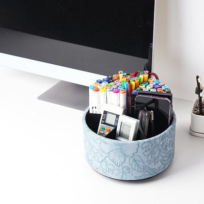 Hennaja Remote Control Holder, 360°Spinning PU Leather Desk TV Remote Caddy - Image 7