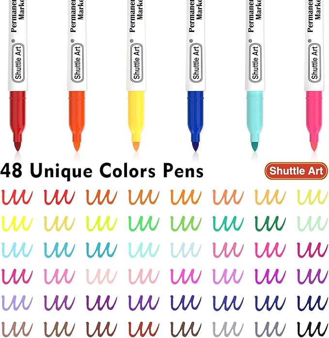 Shuttle Art Permanent Markers, 48 Colors Fine Point, Wood and Stone, Gift - Image 4