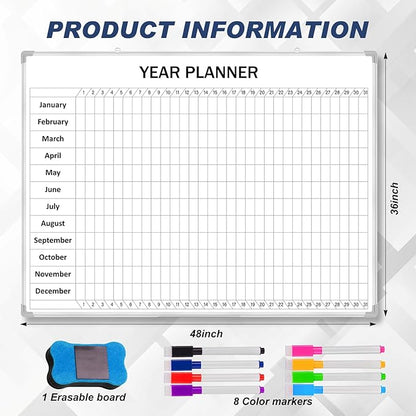 Lincia Extra Large 48" x 36" Magnetic Vertical Year Planner Dry Erase Calendar - Image 2