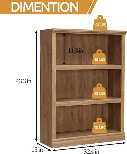 blini 3-Shelf Bookcase Wooden Bookshelves 33in Wide Floor Standing Display - Image 2