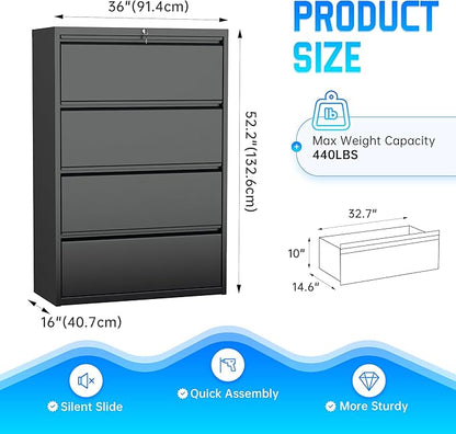 Greenvelly 4 Drawer File Cabinet, Metal Filing Cabinet - Image 3