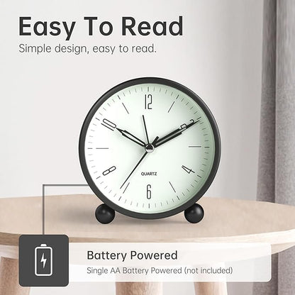 Analog Alarm Clock, 4 inch Super Silent Non Ticking Small Clock - Image 3